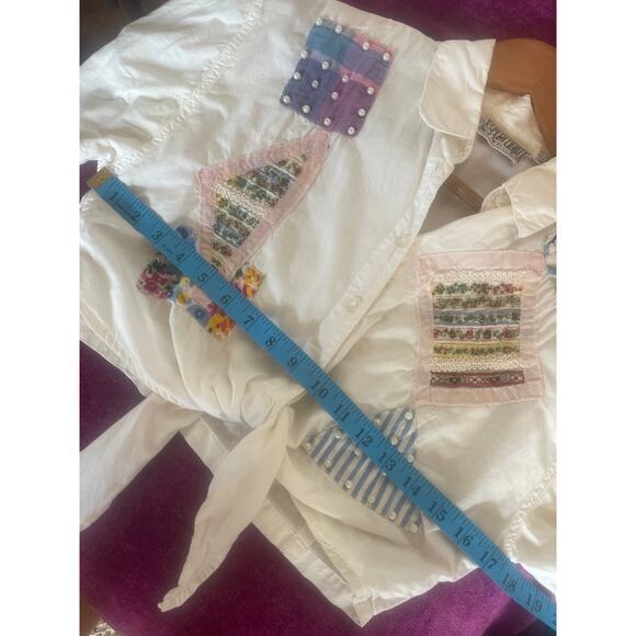 VINTAGE 90's Short Sleeve Top w Patches Granny Cottage Cat Lady  Medium / M - Picture 8 of 9